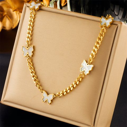 Korean Style Butterfly Titanium Steel Plating 18k Gold Plated Necklace