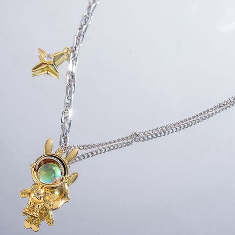 Cute Rabbit Copper Plating Inlay Zircon 18k Gold Plated Silver Plated Pendant Necklace