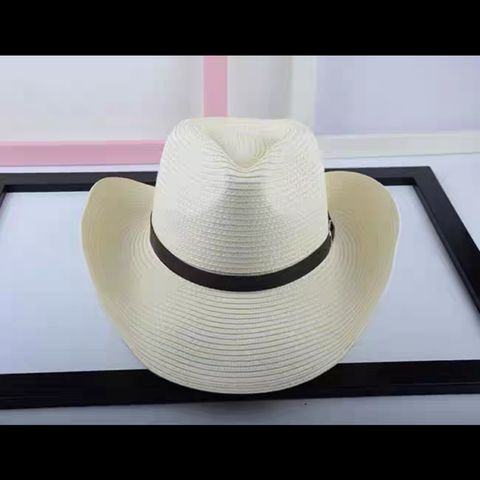 Women's Simple Style Color Block Crimping Straw Hat