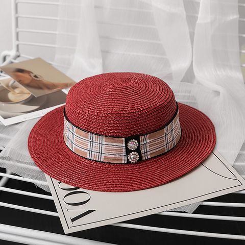 Women's Simple Style Commute Color Block Patch Flat Eaves Straw Hat