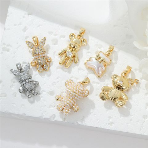 Cute Animal Copper Plating Inlay Artificial Pearls Zircon Charms Jewelry Accessories