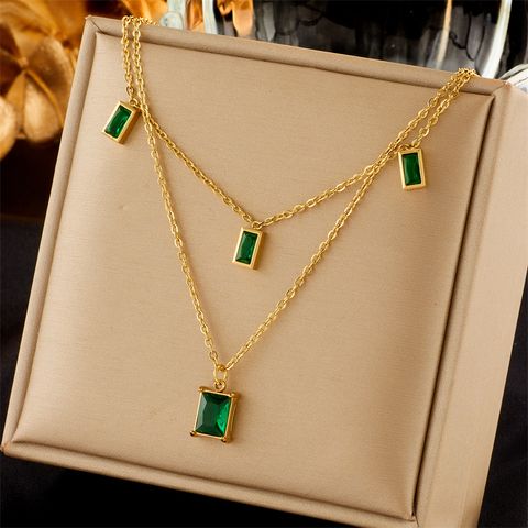Vintage Style Square Titanium Steel Plating 18k Gold Plated Necklace