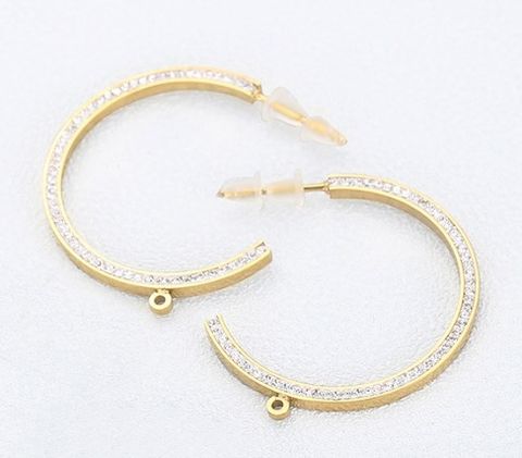 1 Pair Simple Style C Shape Plating Inlay Stainless Steel Rhinestones 18K Gold Plated Ear Studs