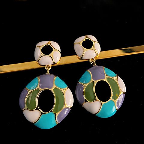 1 Pair Lady Round Enamel Alloy Drop Earrings