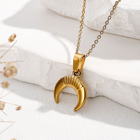 Simple Style Moon Stainless Steel Pendant Necklace