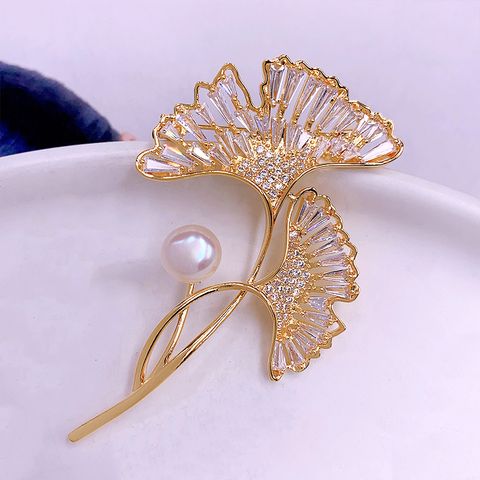 Elegant Glam Luxurious Leaf Flower Brass Plating Inlay Zircon Women's Brooches 1 Piece