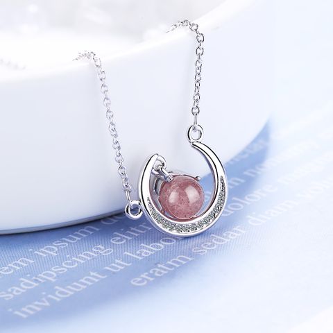 Crystal Copper Sweet Moon Pendant Necklace