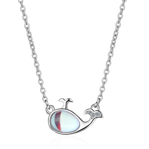 Copper Cute Lady Sweet Inlay Dolphin Zircon Pendant Necklace