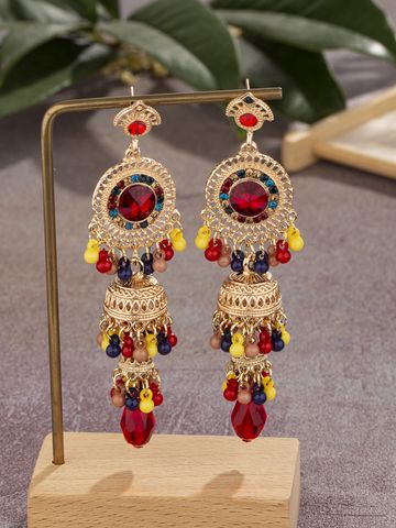1 Pair Retro Round Bell Pearl Plating Inlay Alloy Acrylic Gem Drop Earrings