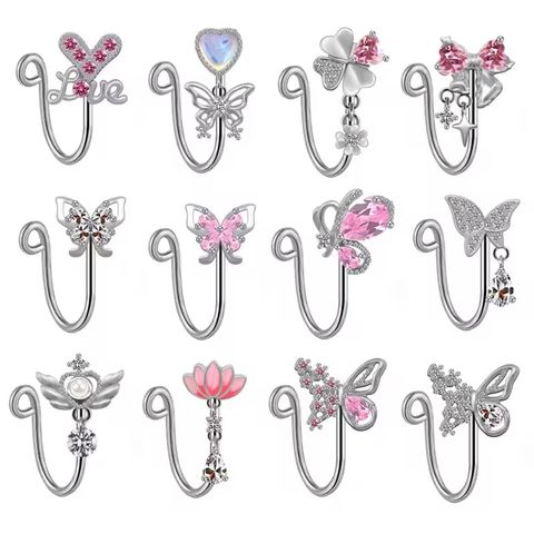 Elegant Cute Vacation Wings Butterfly Stainless Steel Copper White Gold Plated Rhinestones Zircon Nose Ring Nose Studs In Bulk