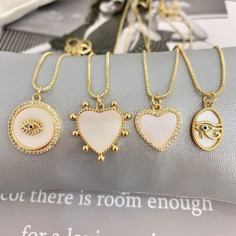 Simple Style Heart Shape Shell Plating Inlay Zircon Gold Plated Women's Pendant Necklace