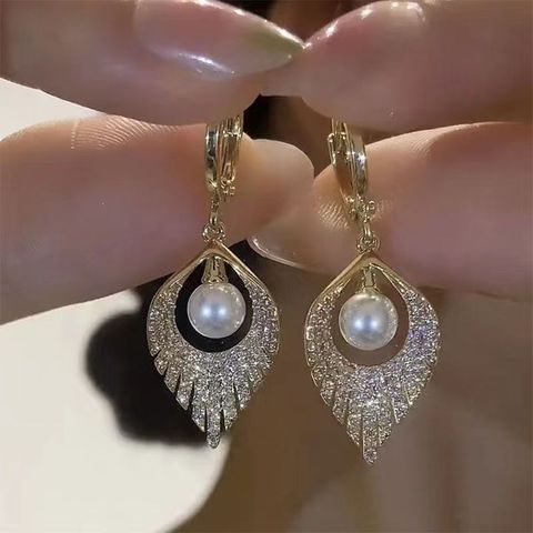 1 Pair Shiny Solid Color Plating Inlay Alloy Rhinestones Gold Plated Drop Earrings