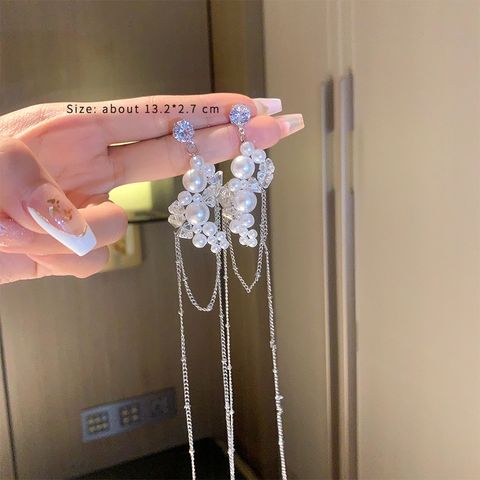 1 Pair Elegant Romantic Water Droplets Plating Inlay Alloy Artificial Rhinestones Artificial Pearls Drop Earrings