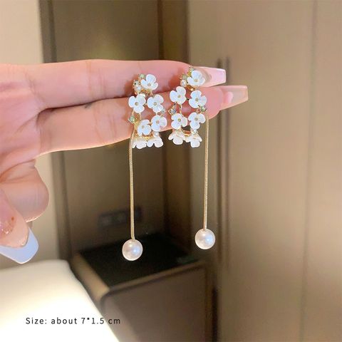 1 Pair Elegant Romantic Water Droplets Plating Inlay Alloy Artificial Rhinestones Artificial Pearls Drop Earrings
