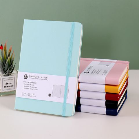1 Piece Solid Color Class Learning School Pu Leather Retro Notebook