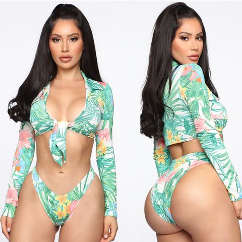 Women's Ditsy Floral Printing 2 Pieces Set Bikinis Swimwear