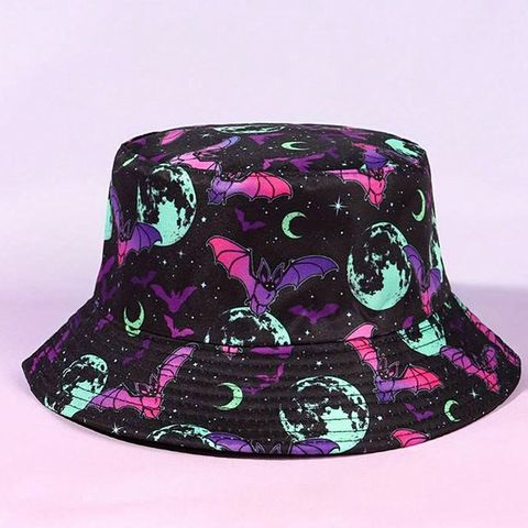 Unisex Vintage Style Star Moon Bat Appliques Flat Eaves Bucket Hat
