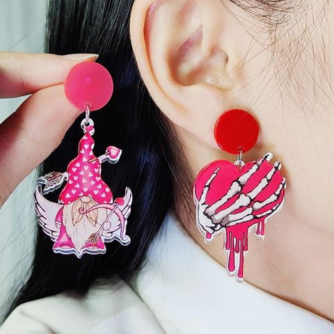 1 Pair Lady Heart Shape Printing Arylic Drop Earrings