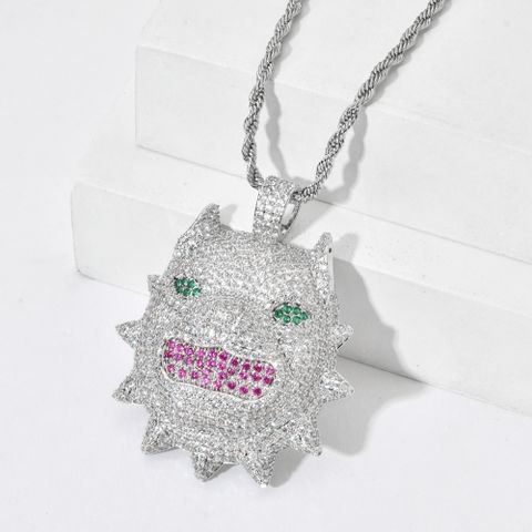 Hip-hop Monster Stainless Steel Copper Plating Inlay Zircon White Gold Plated Pendant Necklace