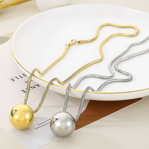 Titanium Steel 18K Gold Plated Hip-Hop Exaggerated Plating Ball Pendant Necklace
