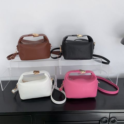 Women's Pu Leather Solid Color Basic Square Zipper Shoulder Bag Handbag Crossbody Bag