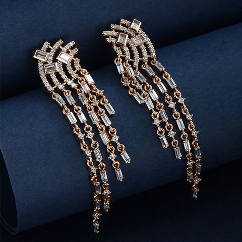 1 Pair Glam Luxurious Xuping Tassel Rectangle Plating Inlay Copper Alloy Artificial Diamond 18k Gold Plated Drop Earrings