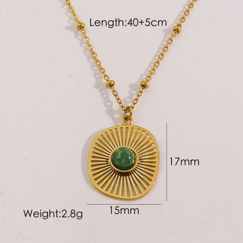304 Stainless Steel 14K Gold Plated Classic Style Plating Inlay Geometric Natural Stone Pendant Necklace
