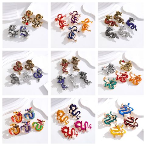 Chinoiserie Animal Dragon Alloy Inlay Rhinestones Pearl Adults Unisex Corsage Brooches Collar Pin