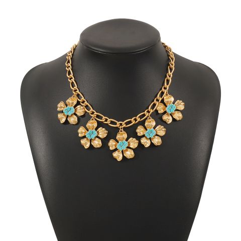 Vintage Style Simple Style Flower Alloy Inlay Rhinestones Women's Necklace