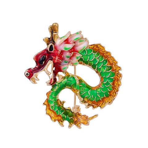 Chinoiserie Animal Dragon Alloy Inlay Rhinestones Pearl Adults Unisex Corsage Brooches Collar Pin