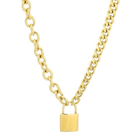 Titanium Steel 18K Gold Plated Hip-Hop Plating Lock Bracelets Necklace