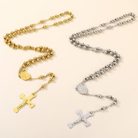 Stainless Steel Titanium Steel 18K Gold Plated Ethnic Style Plating Cross Pendant Necklace