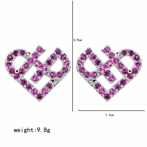 1 Pair Sweet Simple Style Heart Shape Plating Inlay Copper Zircon White Gold Plated Ear Studs