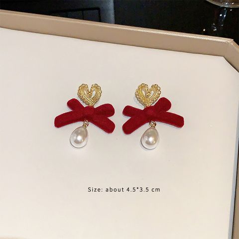 1 Pair Elegant Romantic Bow Knot Snowflake Inlay Alloy Acrylic Fabric Drop Earrings Ear Studs