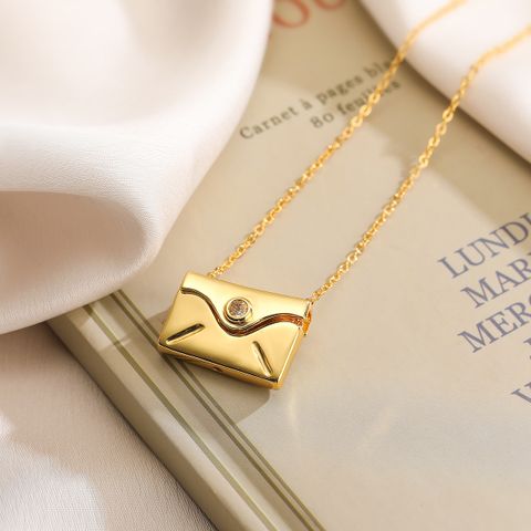 Simple Style Commute Envelope Copper Plating Inlay Zircon 18k Gold Plated Pendant Necklace