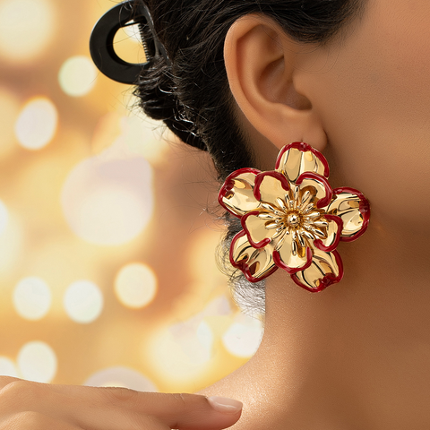 1 Pair French Style Commute Korean Style Flower Stoving Varnish Plating Alloy Ear Studs