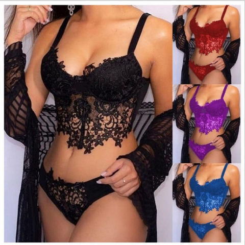 Women's Sexy Solid Color Sexy Lingerie Sets Party Underwire Bra Low Waist Briefs Sexy Lingerie