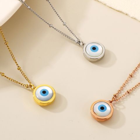 Titanium Steel 18K Gold Plated Classic Style Plating Inlay Devil's Eye Shell Pendant Necklace