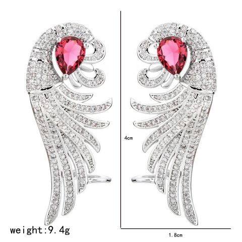 1 Pair Luxurious Wings Plating Inlay Copper Zircon White Gold Plated Ear Studs
