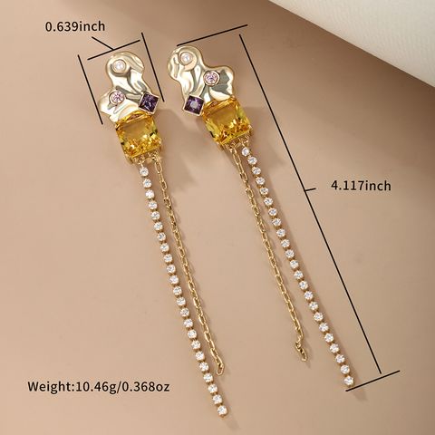 1 Pair Elegant Xuping Classic Style Irregular Square Tassel Plating Inlay Copper Alloy Artificial Gemstones 14k Gold Plated Drop Earrings