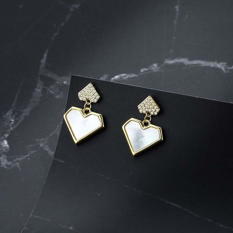 1 Pair Sweet Heart Shape Plating Copper Gold Plated Drop Earrings