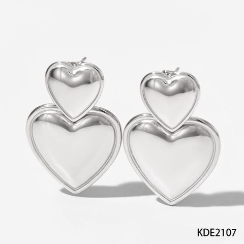 1 Pair Simple Style Heart Shape Polishing Plating 304 Stainless Steel 16K Gold Plated White Gold Plated Gold Plated Drop Earrings