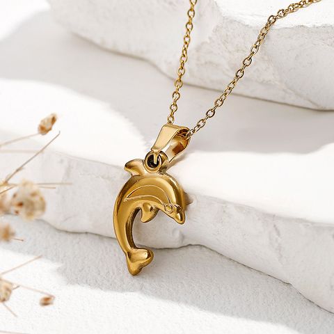 Sweet Dolphin Stainless Steel Plating 18k Gold Plated Pendant Necklace