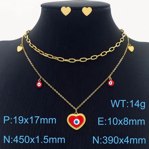 Stainless Steel Titanium Steel 18K Gold Plated Streetwear Enamel Plating Heart Shape Layered Necklaces