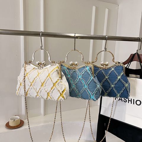Women's Denim Geometric Elegant Vintage Style Shell Lock Clasp Shoulder Bag Handbag Crossbody Bag