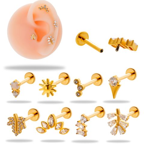 1 Piece Ear Cartilage Rings & Studs Simple Style Korean Style Geometric Flower Pure Titanium Plating Inlay Zircon