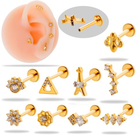 1 Piece Ear Cartilage Rings & Studs Simple Style Flower Pure Titanium Plating Inlay Zircon