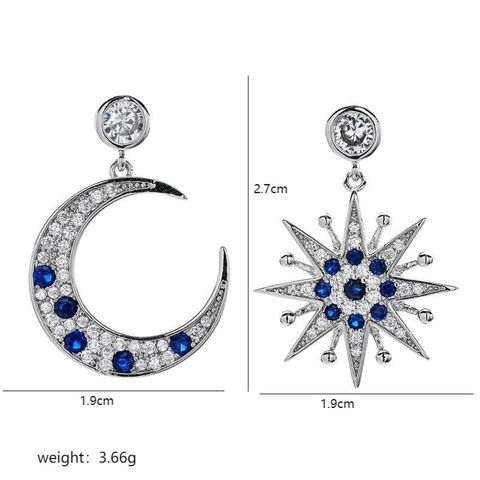 1 Pair Lady Sun Moon Plating Inlay Copper Zircon White Gold Plated Drop Earrings