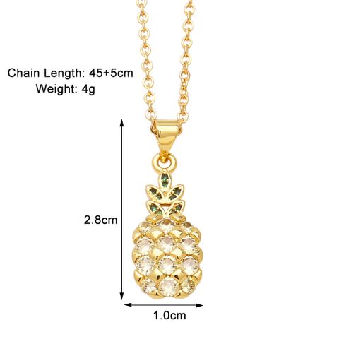 Simple Style Cherry Pineapple Copper Plating Inlay Zircon 18k Gold Plated Necklace