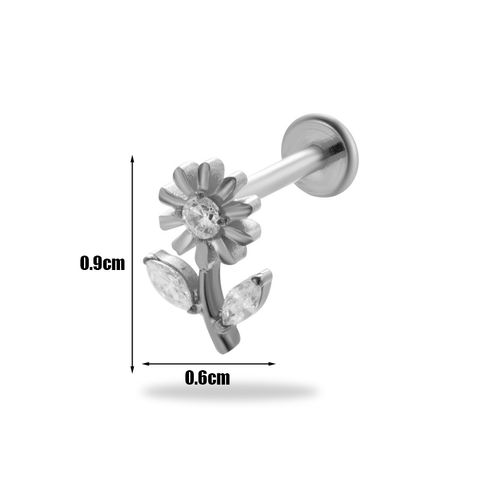 1 Piece Ear Cartilage Rings & Studs Simple Style Korean Style Flower Pure Titanium Plating Inlay Zircon